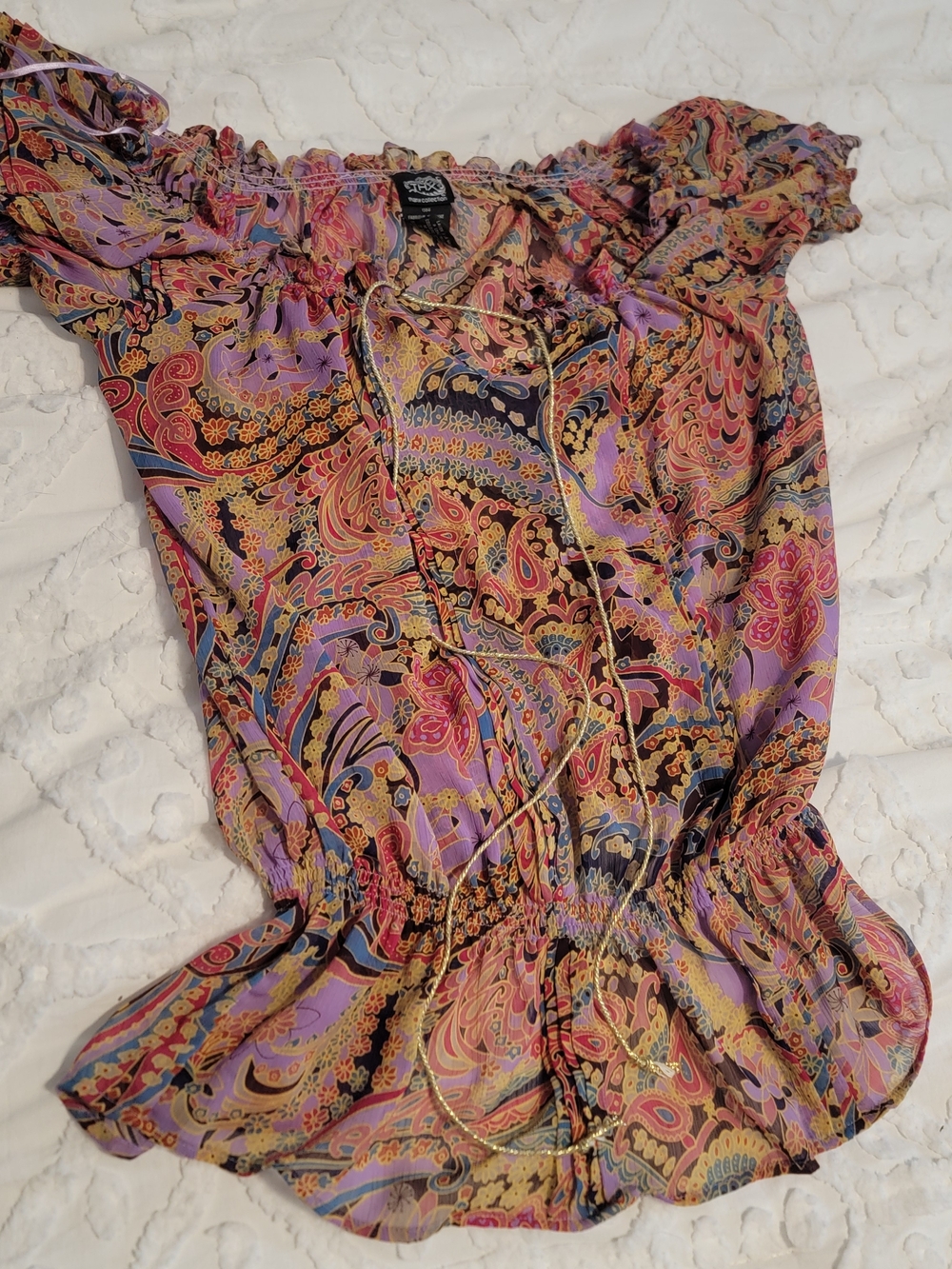 Tolani Lavender & Pink Paisley Off-Shoulder Blouse